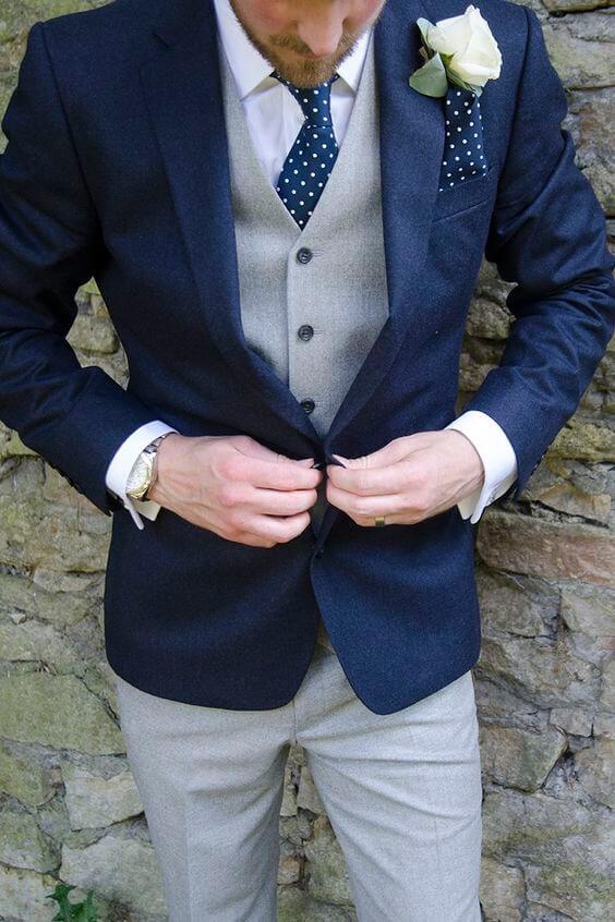 Grey vest and navy suit for Navy, Grey and White Winter Wedding