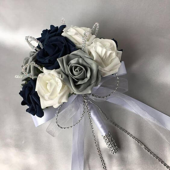 Wedding Silk wedding bouquets for Navy, Grey and White Winter Wedding