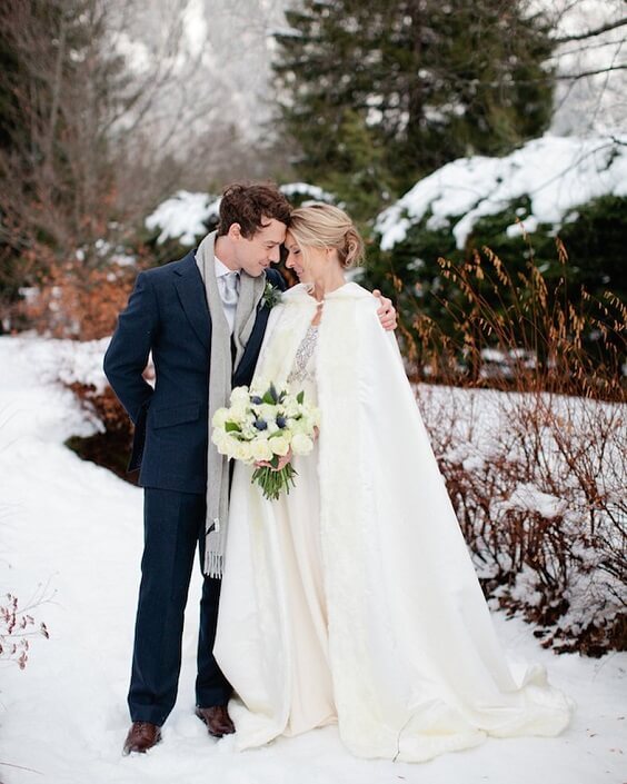 White bride and navy groom for Navy, Grey and White Winter Wedding