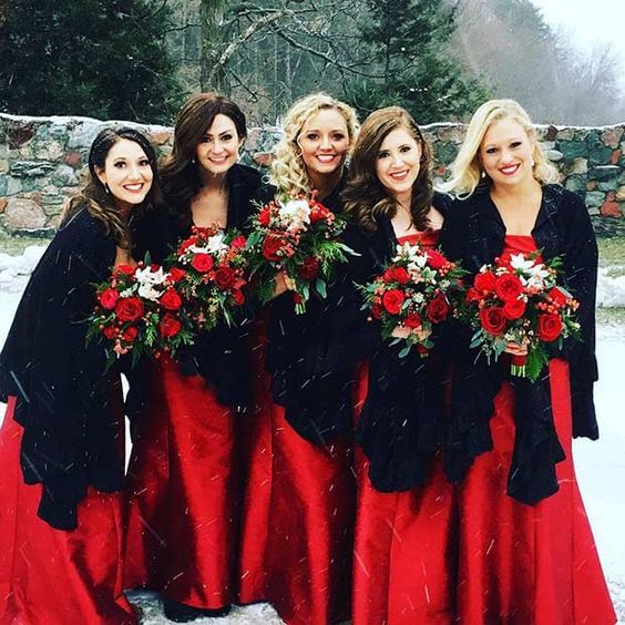 Red Bridesmaid dresses for Red, Black and White Winter Wedding