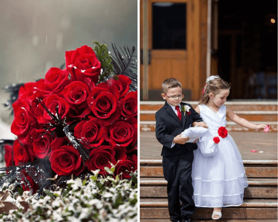 Flower girl and ring bearer for Red, Black and White Winter Wedding