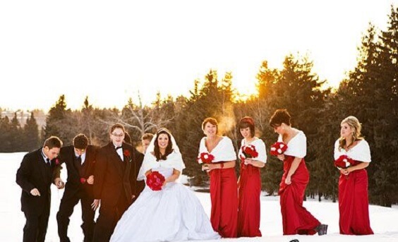 Wedding Party for Red, Black and White Winter Wedding