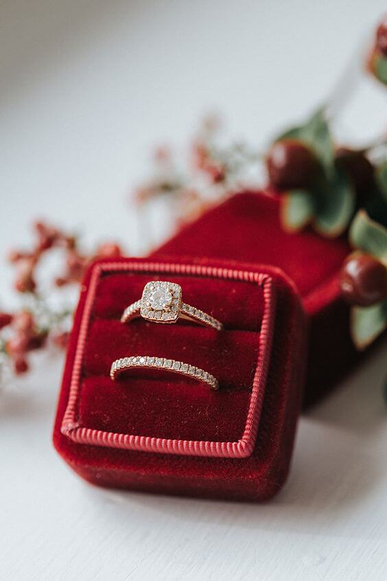 Wedding Rings for Red, Black and White Winter Wedding