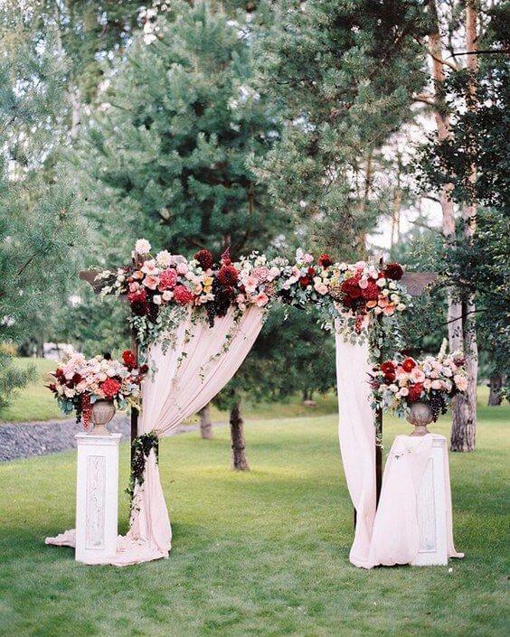 Wedding arch for burgundy and blush wedding