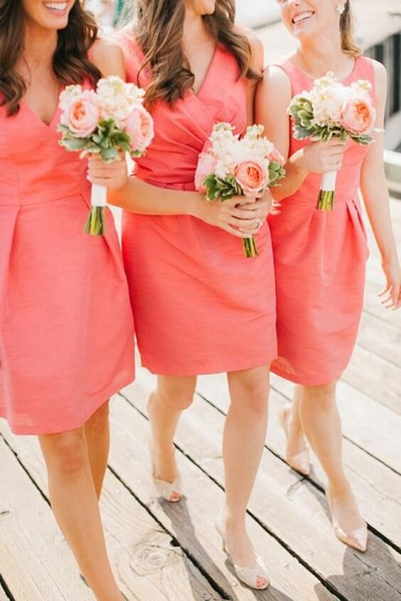 Coral bridesmaids for Coran and Green wedding