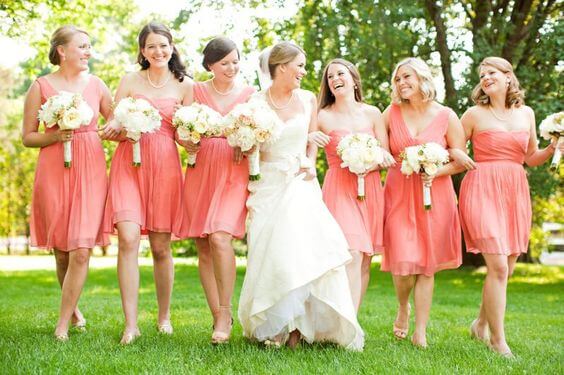 Coral bridesmaids for Coral and Green wedding