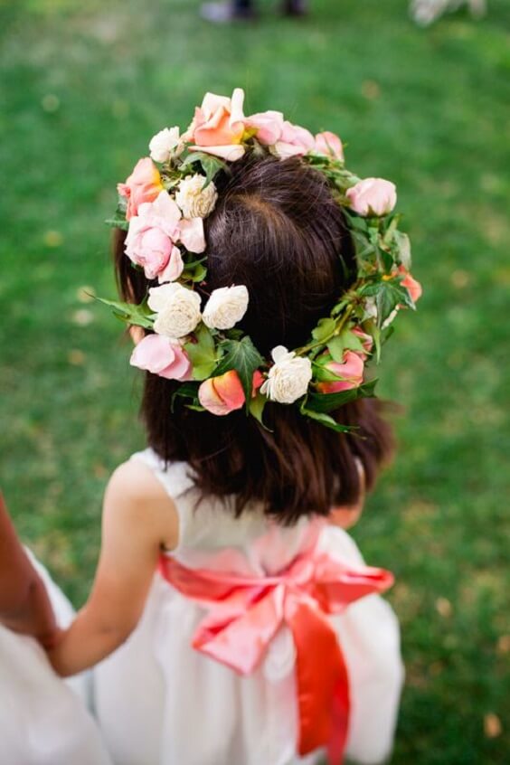 Flower girl for Coral and Green wedding