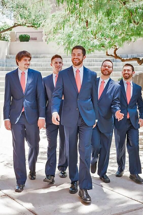 Navy Groom and Groomsmen for Coral and Green wedding