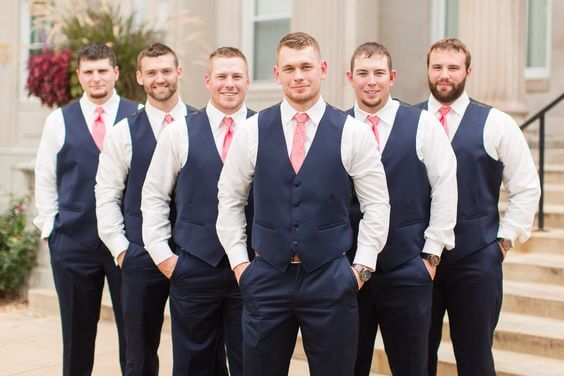 Navy Groom and Groomsmen for Coral and Green wedding