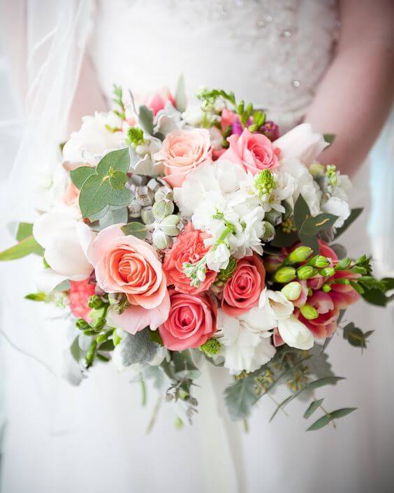 Wedding bouquets for Coral and Green wedding