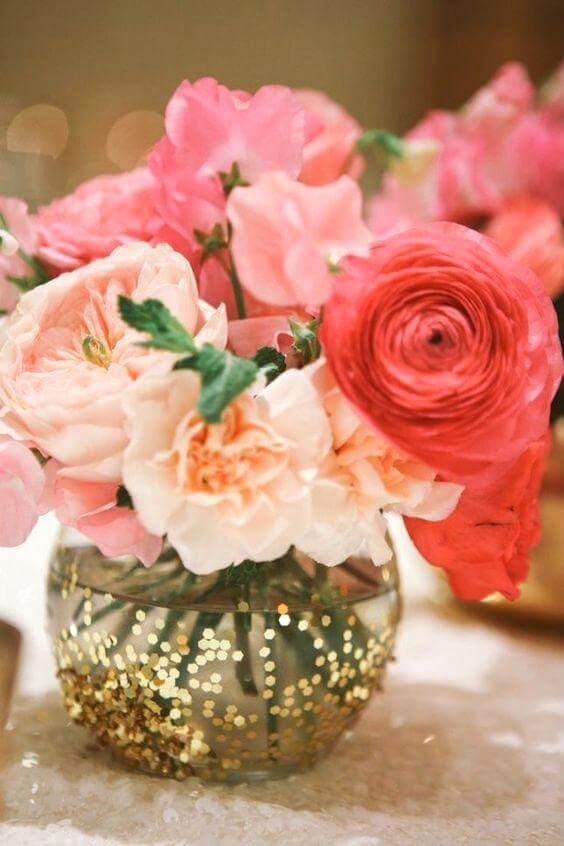 Wedding centerpieces for Coral and Green wedding