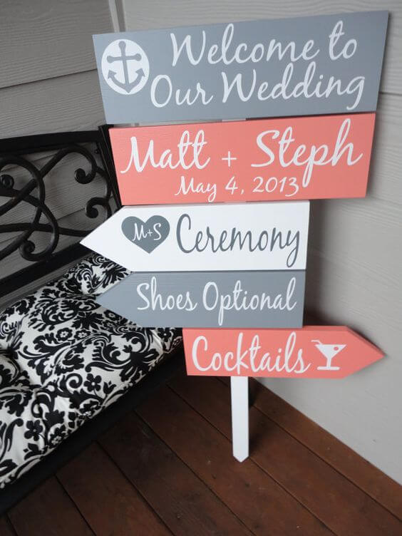 Wedding direct board for Coral and Green wedding