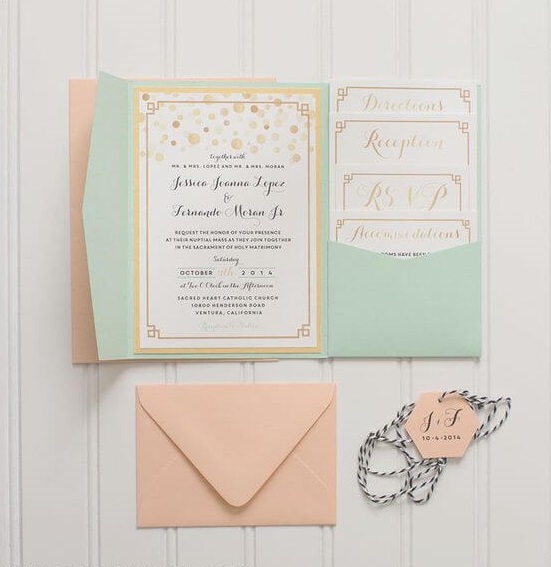 Wedding invitations for Mint and peach wedding