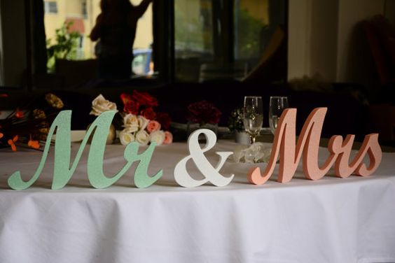 Wedding table decorations for Mint and peach wedding