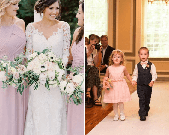 Bridesmaids and flower girl for Dusty rose wedding