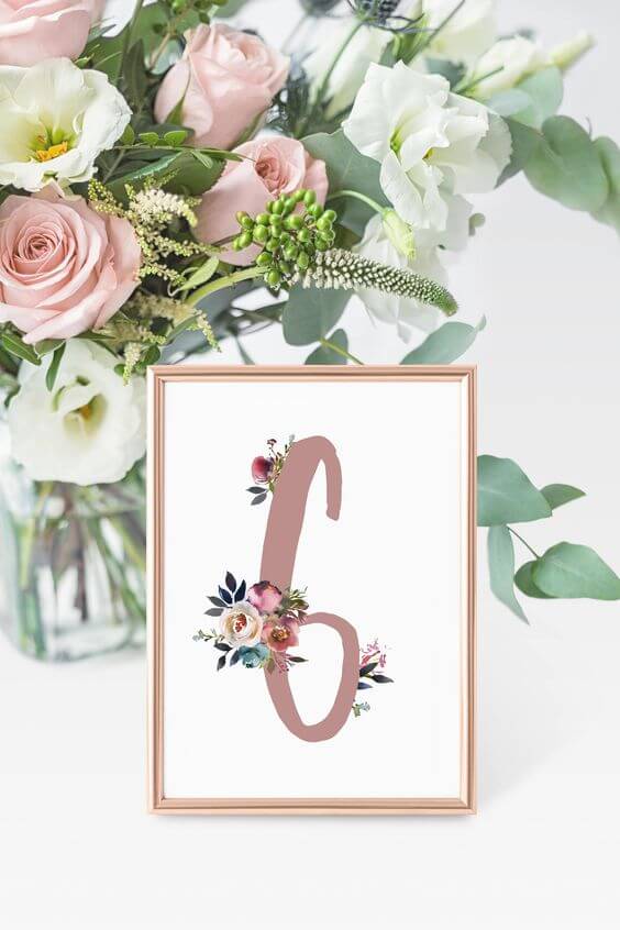 wedding table number for Dusty rose wedding