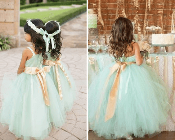 Mint flower girls for Mint and gold wedding