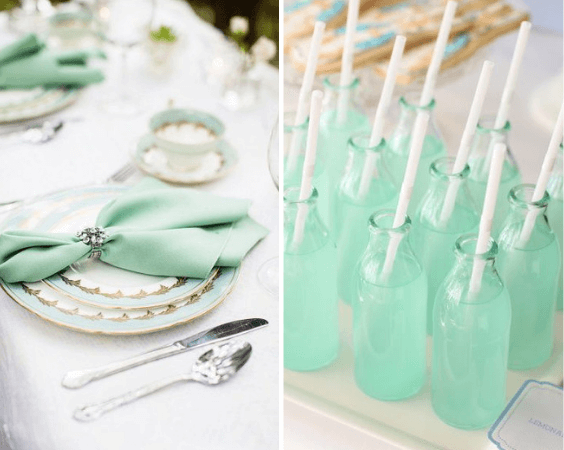 Mint Wedding napkins and drinks for Mint and gold wedding