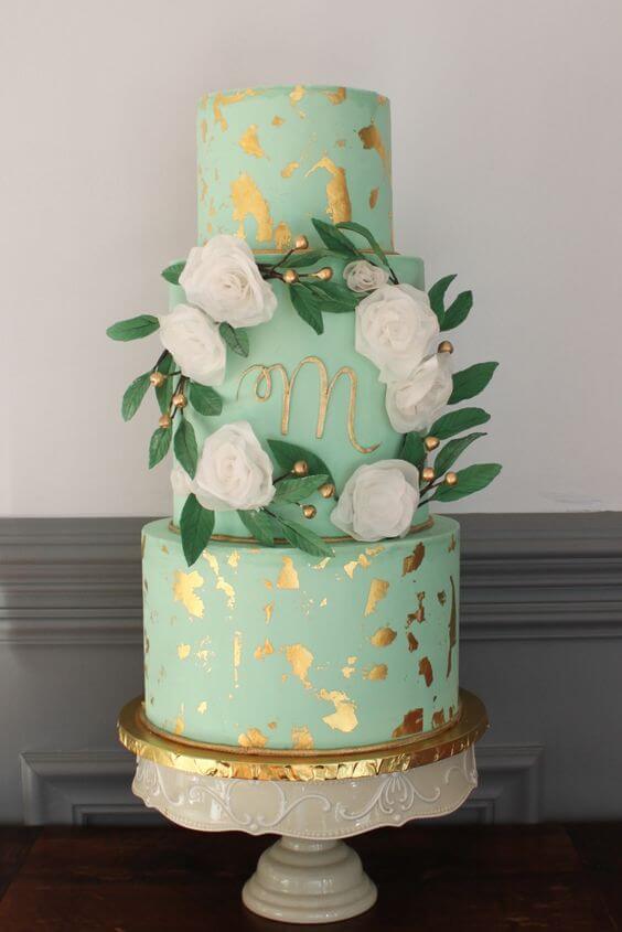 Mint Wedding cake for Mint and gold wedding