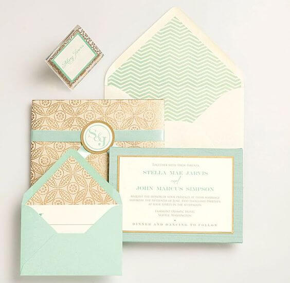 Mint Wedding invitations for Mint and gold wedding