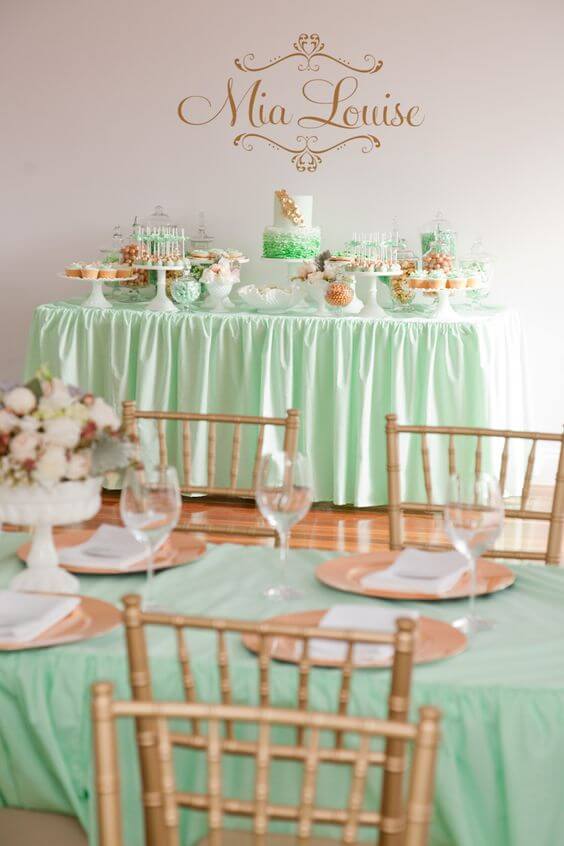 Wedding table decorations for Mint and gold wedding