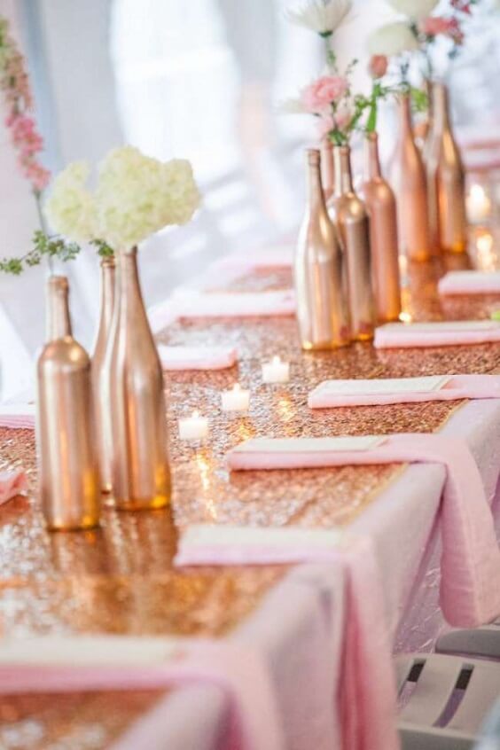 Wedding table decorations for rose gold and blush wedding