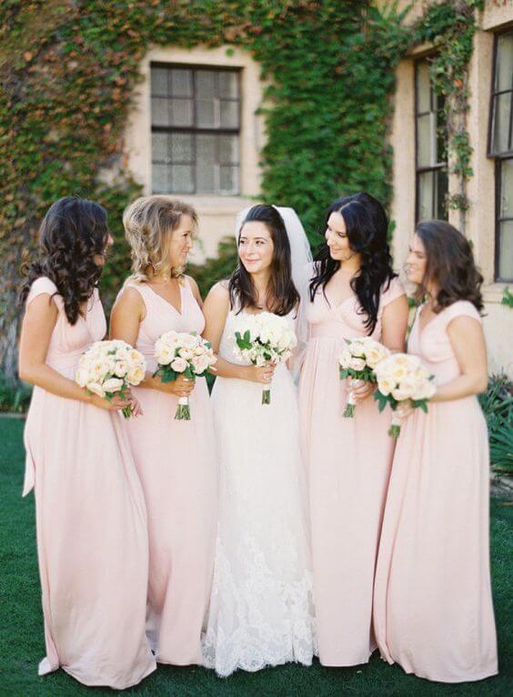 Blush bridesmaid dresses for blush and green wedding