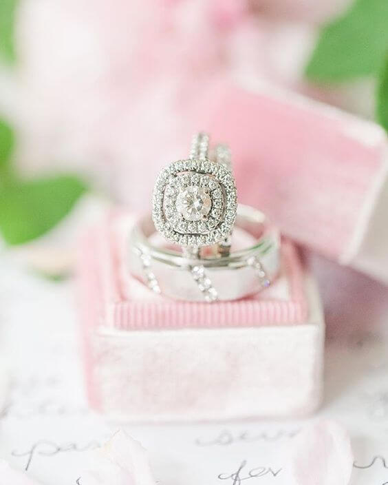 Silver wedding ring for blush and green wedding