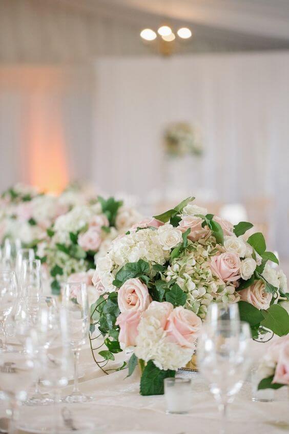 Wedding Table decorations for blush and green wedding