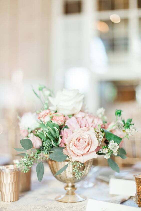 Wedding Table decorations for blush and green wedding