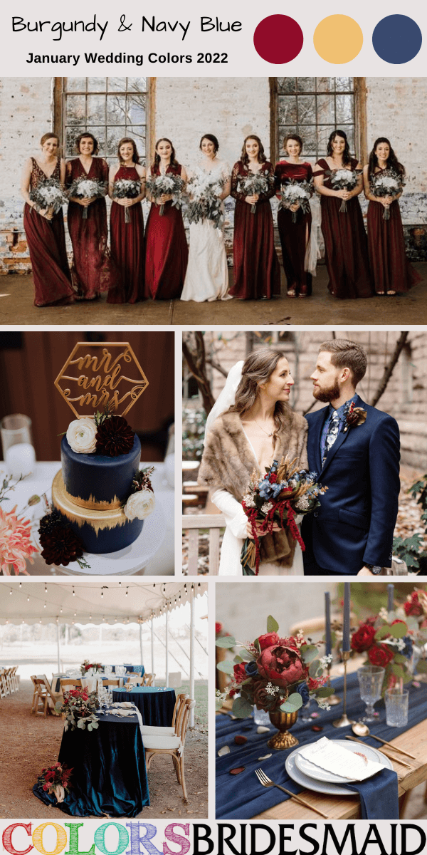 January Wedding Colors 2022 Burgundy and Navy Blue