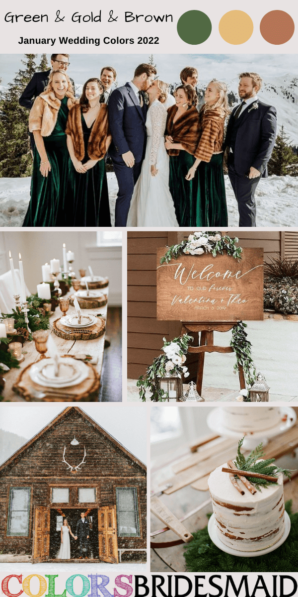 January Wedding Colors 2022 Green Gold and Brown