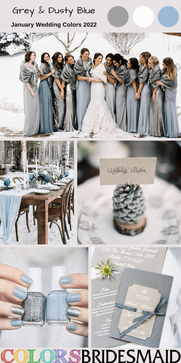 January Wedding Colors 2022 Grey and Dusty Blue