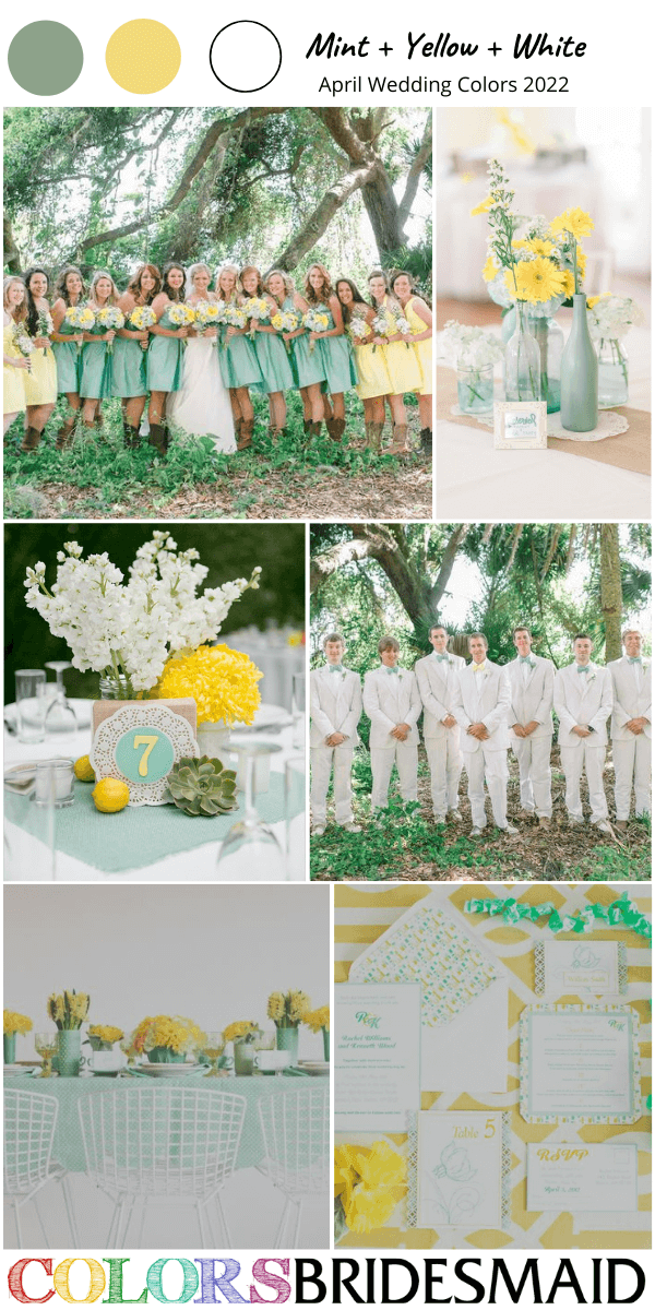 April Wedding Colors 2022 Mint Yellow and White