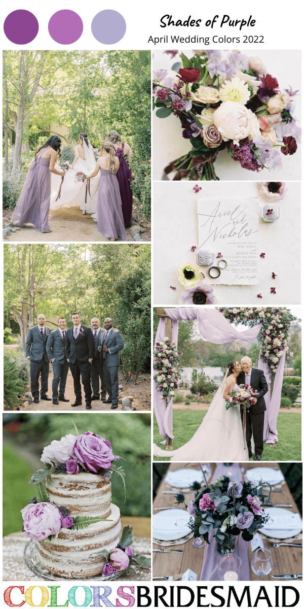 April Wedding Colors 2022 Shades of Purple Colors Plum Lilac Eggplant Amethyst