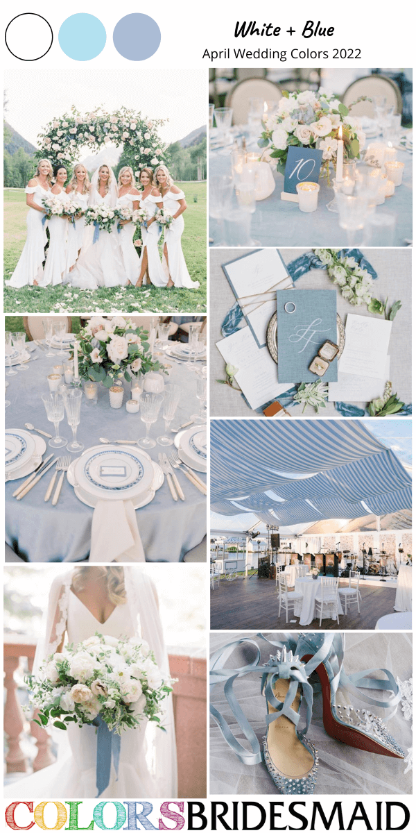 April Wedding Colors 2022 White and Blue