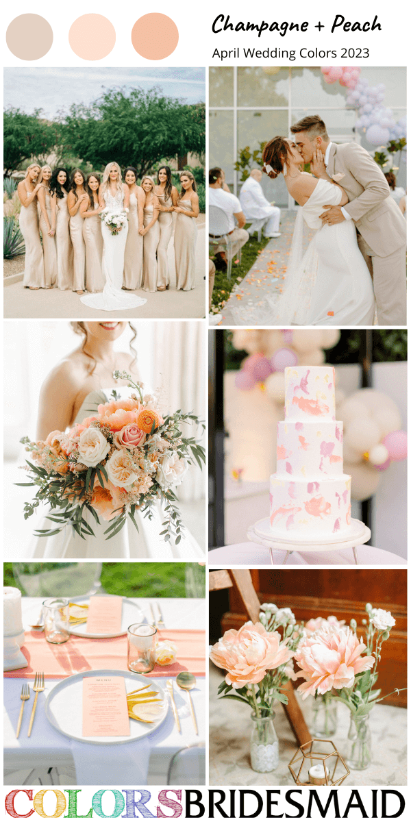 best 8 April wedding color Palettes for 2023 champagne and peach