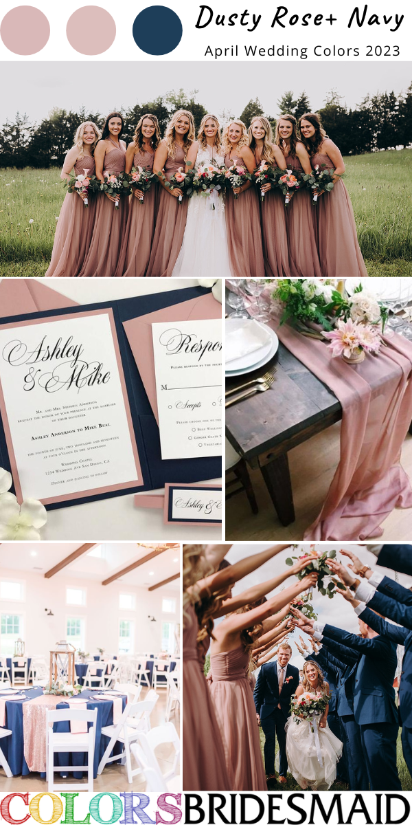 best 8 April wedding color Palettes for 2023 dusty rose and navy blue
