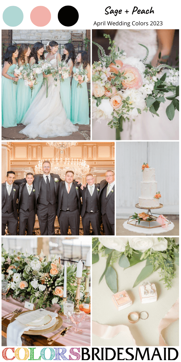 best 8 April wedding color Palettes for 2023 sage and peach