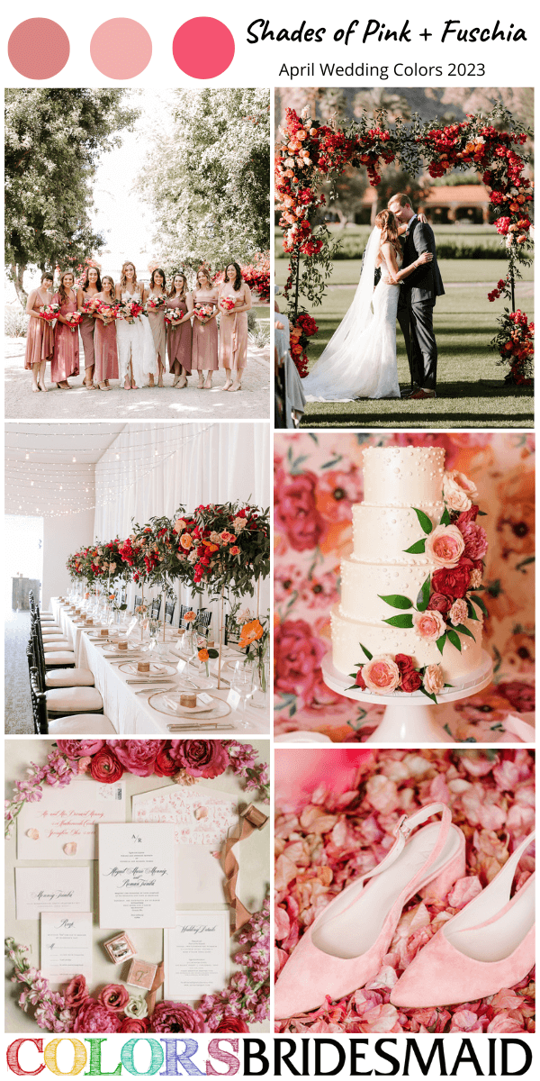 best 8 April wedding color Palettes for 2023 shade of pink and fuschia