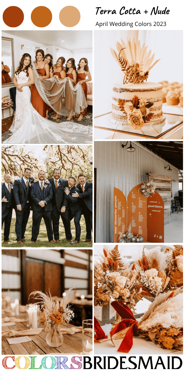 best 8 April wedding color Palettes for 2023 terra cotta and nude