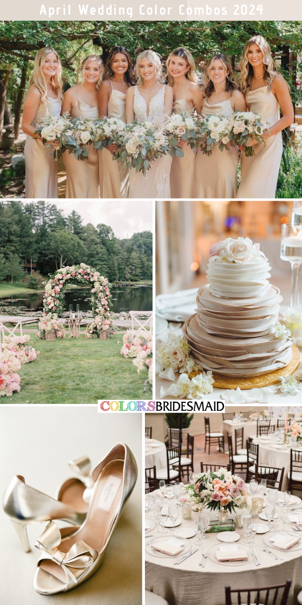 8 Romantic April Wedding Color Combos for 2024 for 2024 -  Champagne + White + Blush