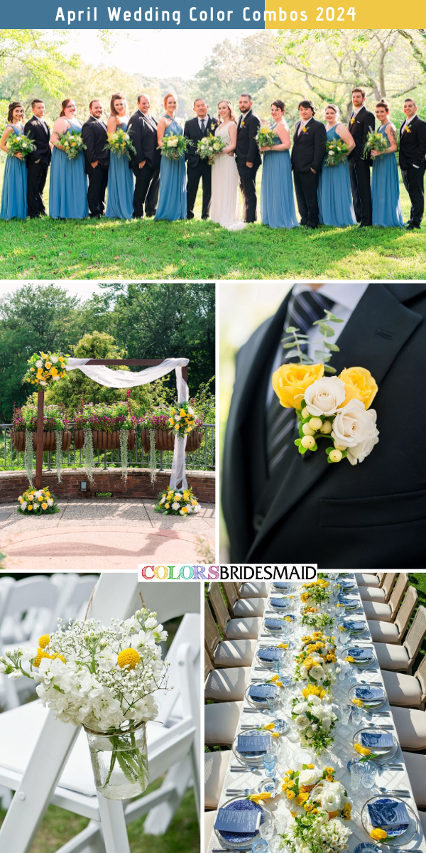 8 Romantic April Wedding Color Combos for 2024 for 2024 - Light Blue + Yellow + Dark Blue