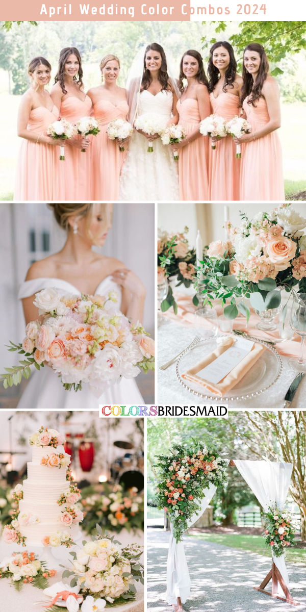 8 Romantic April Wedding Color Combos for 2024 for 2024 -  Peach + White