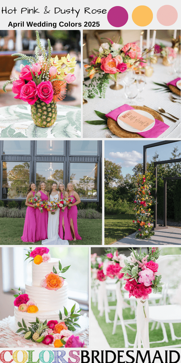 Top 8 April Wedding Color Combos for 2025 - Hot Pink + Dusty Rose