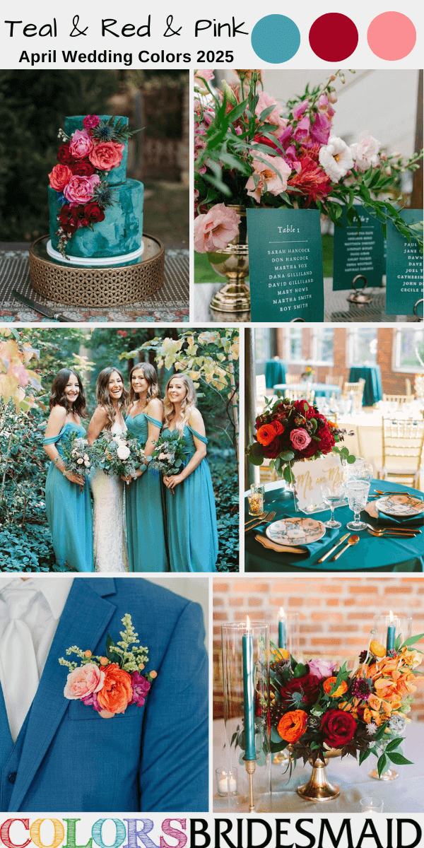 Top 8 April Wedding Color Combos for 2025 - Teal + Red + Pink
