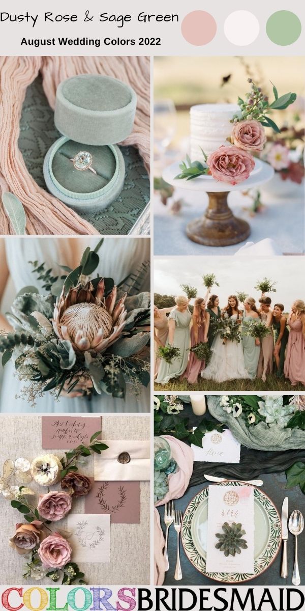 August Wedding Colors 2022 Dusty Rose and Sage Green