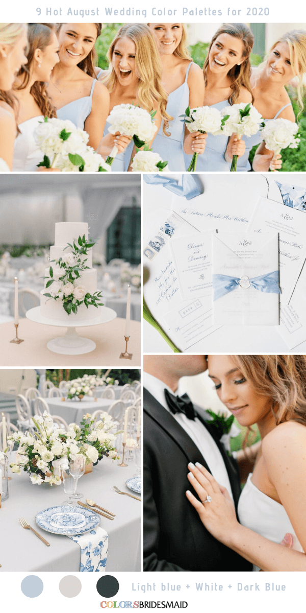 9 Hot August Wedding Color Palettes for 2020 - Light blue + White + Dark Blue
