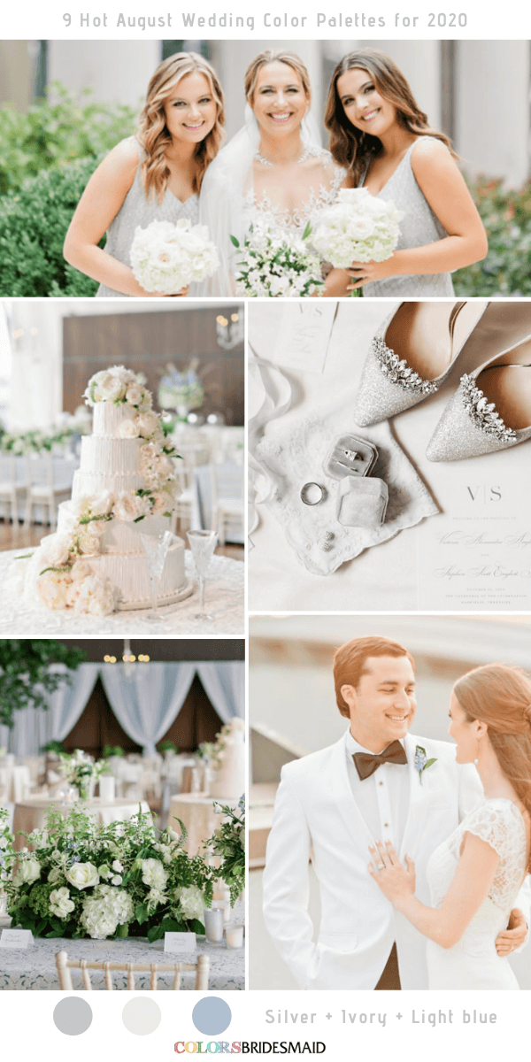 9 Hot August Wedding Color Palettes for 2020 - Silver + Ivory + Light Blue