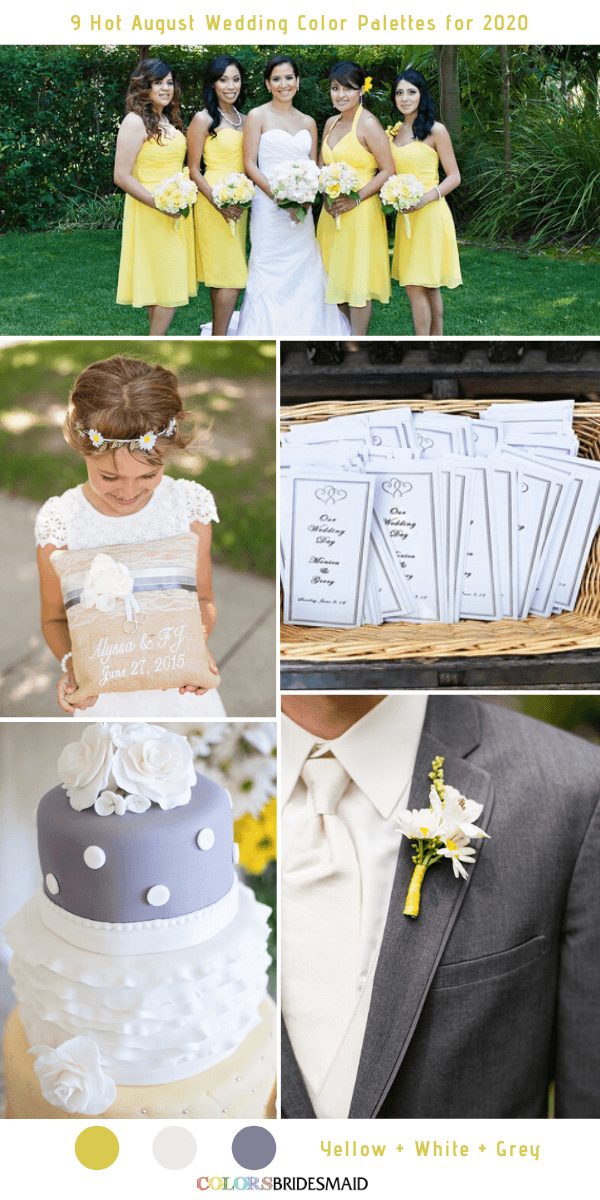 9 Hot August Wedding Color Palettes for 2020 - Yellow + White + Grey